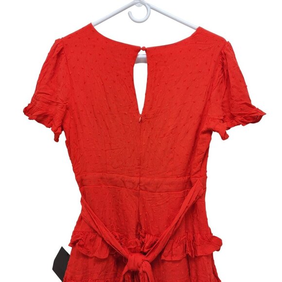 Lulus Red Wrap dress ruffle Knot Tie Sleeves Waist Tie Lined Bodice Size Medium - Picture 10 of 13